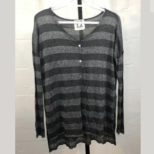 PPLA Clothing Striped Sparkle Tee Gray Long Sleeve